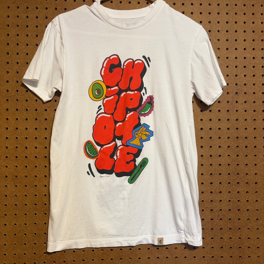 Chipotle T-Shirt Small White Jasmin Sehra Organic Cotton Graphic Tee Unisex